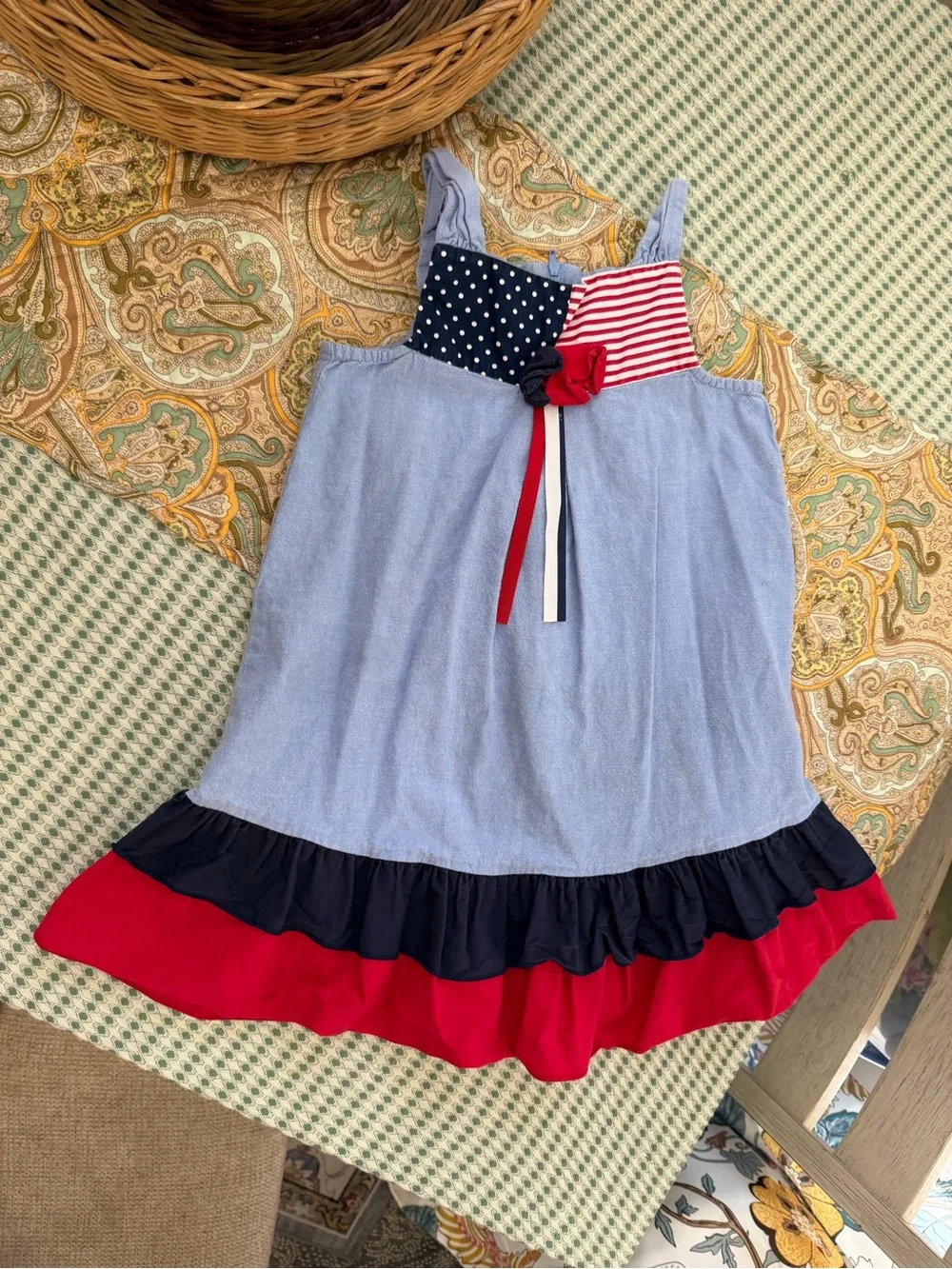 Vintage Y2K Bonnie Jean Girls American Patriotic Cotton Sundress Size 5